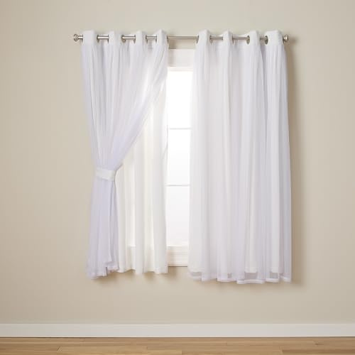 TOWN & COUNTRY LUXE Talia Double Layer Indoor Curtains, Sheer and Room Darkening Blackout, Grommet Top, Energy Efficient, 2-Pack Set, 52x63, Winter White