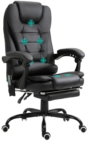 Vinsetto Fauteuil de Bureau Massant 7 Points, Chaise de Bureau Ergonomique avec Repose-Pieds Rétractable, Dossier Inclinable 155°, Hauteur Réglable, Pivotant à 360°, télécommande Filaire, Noir