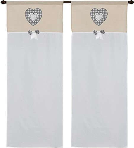 Par de cortinas de cristal para cocina de panel con trabilla art Maryland tejido efecto lino seda de poliéster para ventana y puerta de ventana en salón cocina baño medidas 60 x 240 cm corazón gris