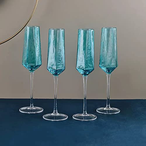 GRFIT Flûte à Champagne 4 pièces Verres à Champagne en Cristal Verres étincelants de Luxe de Haute qualité 200ml Bleu Réutilisable pour la Maison, l'hôtel, la fête