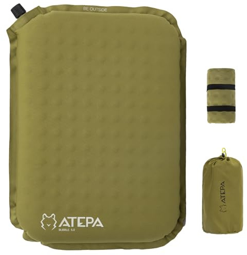 ATEPA Inflatable Seat Cushion, Self-Inflating Portable Stadium Airplane Travel Foam Cushion Seat Pad Pillow for Camping, Sports Events, Outdoor, Olive