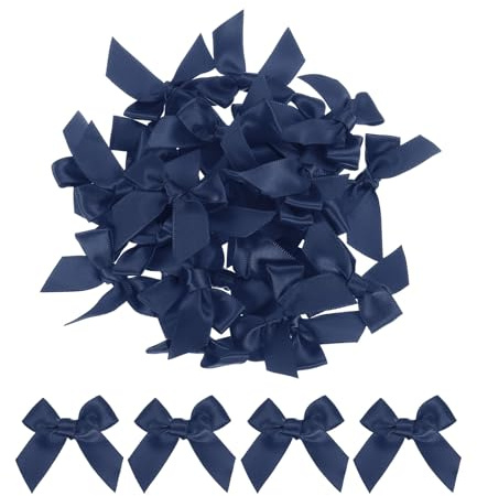 QUARKZMAN 30Pz Mini Fiocco Nastro 1.5 Mini Fiocchi Fiori Nastro Raso Tessuto per La Festa Compleanno Matrimonio Fai da Te Artigianale Blu Scuro
