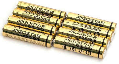 Pilas de Carbono-Zinc R03 (AAA) 1,5 V, Pack de 8 uds; Ideales para Dispositivos electrónicos y Juguetes.