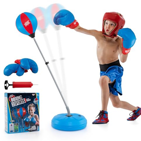 COSTWAY Punching Ball Altezza Regolabile 120-154 cm, Sacco da Boxe da Terra con Guanti, Pompa e Base Riempibile, Pungiball Bambini e Adulti (Blu)