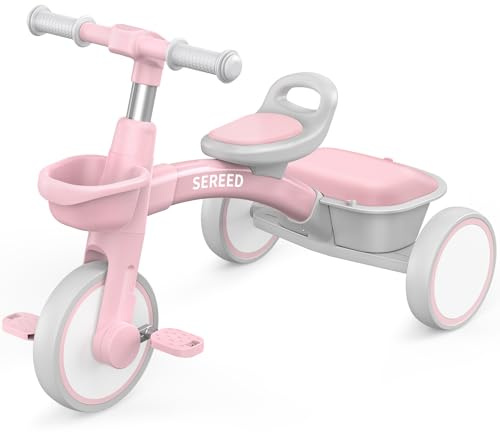 SEREED Triciclo da 2 a 5 Anni, Giocattolo per Bambini Piccoli, Regalo per Bambine e Bambini dai 2 Anni in Su, Bicicletta Senza Pedali Regolabile, Triciclo per Bambini (Rosa)