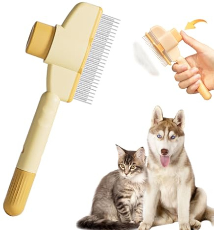2025 Brosse Anti-Poils Morts Chat Peigne, Peigne Autonettoyant Pour Chats, Toilettage Doux Et Efficace Pour Tous Types De Pelage (Jaune)