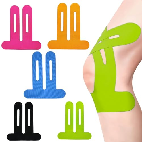 Vorgeschnittener Muskelpatch-Knieschoner,Kinesiotapes für Knie,Alltagstraining,Empfindliche Haut,Tape für Knie Schutz und Stabilisierung (10pcs-Mischfarbe (mit Rosa, Blau, Schwarz, Orange und Grün))