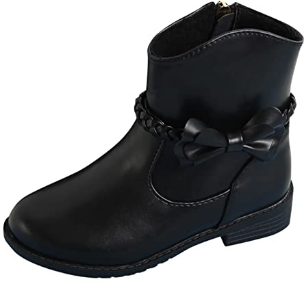 2026 - Botas de nieve para mujer y niñas, con lazo trenzado, cremallera lateral, botines de equitación con cremallera, Black, 28 EU