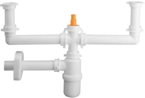 LIRA Flaschensiphon für Spülbecken, 2 Wege mit vertikalem Anschluss für Spülmaschine, 2 Becken, Mehrfarbig, Standard