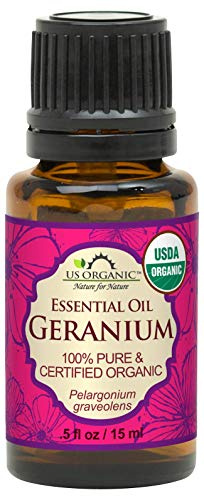 US Organic 100% Pure Geranium Essential Oil - USDA Certified Organic, Steam Distilled - W/Euro droppers (More Size Variations Available) (15 ml / .5 fl oz)