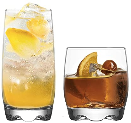 LAV Adora Highball Glasses + Whisky Gobelets - 390ml / 290ml - Lot de 12