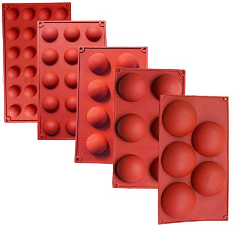 Semicircle Silicone Mold,Shxmlf Half Sphere Chocolate, Candy Gummy Dome Molds Teacake Bakeware Set for Cake Decoration Mousse Jelly Bombe Cupcake Baking Mould (5PACK)
