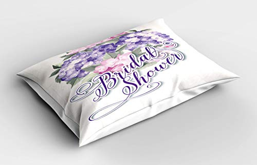 ABAKUHAUS Douche Nuptiale Taie d'oreiller, Shabby Hortensias, Décorative et Imprimée de Taille Standard, 80 cm x 40 cm, Pourpre et Rose pâle