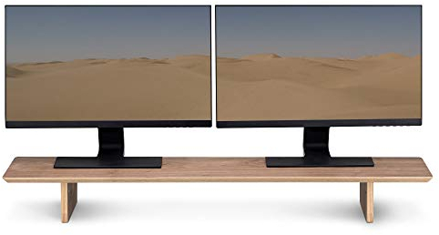 Navaris Doppel Monitorständer aus Holz - TV Ständer - Bildschirm Erhöhung - Laptop Monitor Stand - Tisch Aufsatz aus Walnussholz - große Halterung in Braun