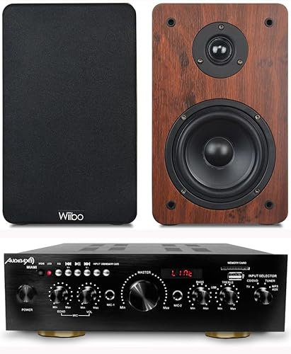 Audibax Karaoke Miami Equipment con Wiibo Karino 200 - Amplificatore Audio HiFi - Altoparlanti HiFi Inclusi - Connessione Bluetooth - Potenza 100W + 100W - Amplificatore con Lettore MP3 e Radio FM