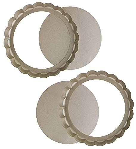 Stampo Crostata, 2 Pezzi Stampo per Quiche, Stampo per Torta di Quiche, Antiaderente Su Entrambi i Lati e Facile da Smontare Piatti di Quiche per Preparare Il Flan, La Meringa, Il Dessert (D'Oro)