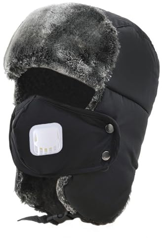 ITODA Unisex Kids Teens Trapper Hat Warm Winter Hat Earflap Cap Faux Fur Russian Trooper Hats Boys Girls Windproof Snow Ski Snowboarding Cycling Hats with Ear Flap for Children Age 5-15 Black