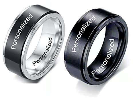 Ihanskio Anillos de pareja Promsie a juego, color negro, con la corona de su rey y su reina, grabados, mate, anillos de compromiso y boda de acero de titanio, Metal (Hilandero)