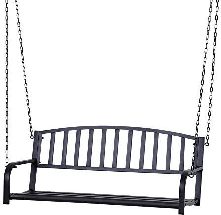 Outsunny Banc Suspendu 2 Places balancelle de Jardin en métal dim. 127L x 60l x 53H cm chaînes incluses métal époxy Noir