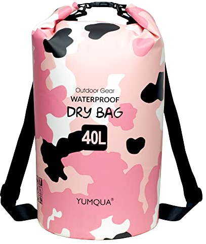 YUMQUA Dry Bag Wasserdichter Tasche 5L 10L 20L 30L 40L wasserdichte Beutel Packsack für Kajak Boot Angeln Rafting Camping Snowboarden Schwimmen Wassersport (Rosa Camouflage, 40L)