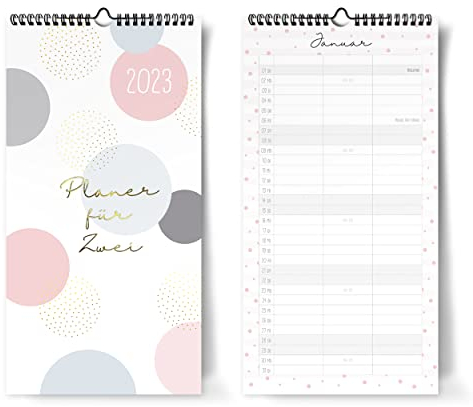 Wandkalender 2023 für Zwei I Großer Partnerkalender 2023 als Monatskalender mit 3 Spalten I I Paarplaner zum Aufhängen I Extraseiten für den Jahresüberblick und die Urlaubsplanung