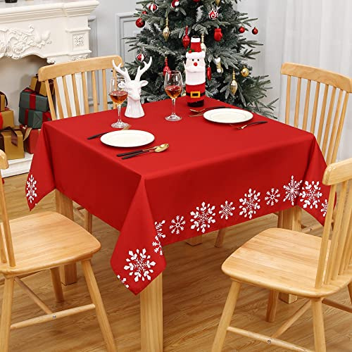 Hapterouse Tovaglie Natalizie Eleganti Tovaglia Quadrata 137x137cm Tovaglia Resistente All'acqua con Fiocchi di Neve Modello per la Decorazione Della Tavola Rosso