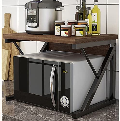 Rainbow Tree 2-Tier Microwave Oven Rack with Shelf for Kitchen, Heavy Duty Microwave Toaster Stand Kitchen Counter Top Organizer, Wooden Baker’s Rack with Metal Frame Brown