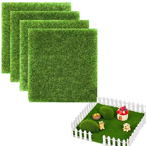 Mini Simulation Gazons,Gazon Moderne,Tapis De Pelouse Verte Artificielle,Herbe De Mousse Miniature pour Maison de Poupée Miniature pour Jardin Balcon Modèle de Construction Micro Paysage,4 Pièces
