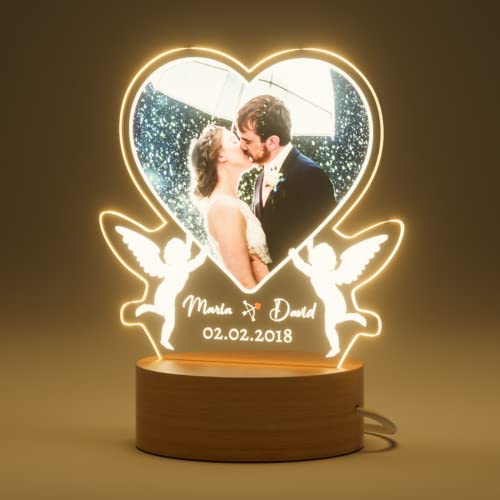 Bemaystar Valentinstag Jahrestag Geschenk für Sie Ihn - Personalisierte Herz Lampe, Bilderrahmen mit Licht, Nachtlampe LED USB, Fotogeschenke Personalisiert, Geschenke für Frauen