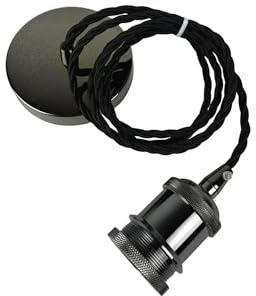 MOSSODOR Ceiling Pendant Light Fitting-Indoor Lighting Fixture-E27 Lamp Holder Ceiling Rose-Braided Flex Cable-Suspended Pendant Light Fitting (Twisted Wire-Pearl Black)