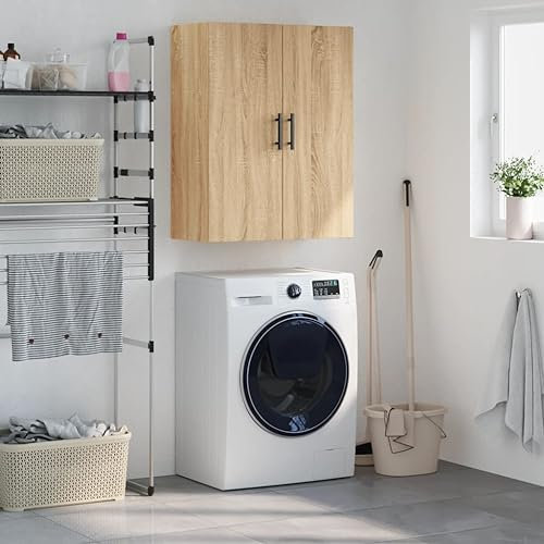 Homgoday Väggskåp med förvaring, väggskåp, köksskåp, badrumsskåp, överskåp för vardagsrum, sovrum, hall, arbetsrum, entré, Sonoma-ek 69,5 x 34 x 90 cm