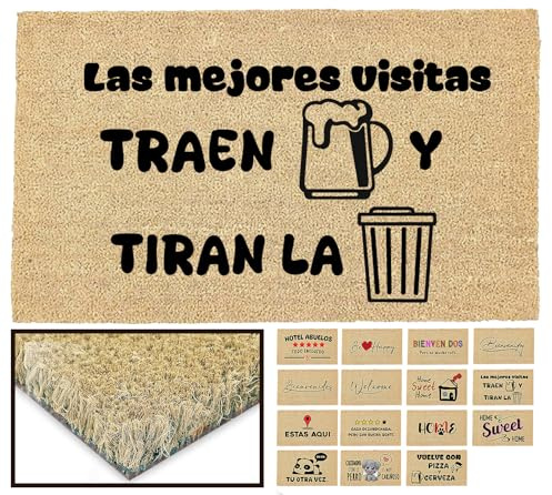 LUCA HOME - Felpudo Entrada casa Original y Divertido de Coco Natural - Felpudo Cerveza y Basura 33x60 - Ideal para Puertas de Exteriores Cubiertas, pasillos y entradas de hogares
