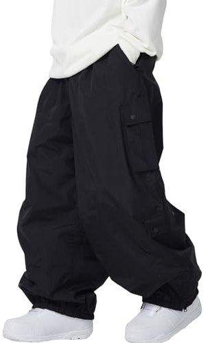 SnowElve Cargo-Skihose für Herren, superweit, Snowboard, Schneehose, isoliert, lockere Hose, Sport, wasserdicht (K2302, BK, L)