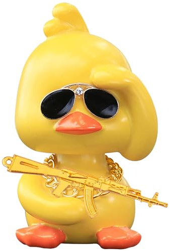 wonuu Bobble Heads Ducks, Car Dashboard Decor Cute Yellow Shaking Head Duck Doll for Car Interior Ornament with Glasses, Necklace and Funny Accessories (Duck Left)