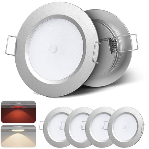 camperxlite 4 Piezas 2.5W Foco Empotrable 12VDC Regulable para Camper, 76mm Aluminio Extraplano Focos LED Interior Techo 24VDC, Spot con Luz Roja para Autocaravana Barco Tráiler Baño CRI 93 (3000K)