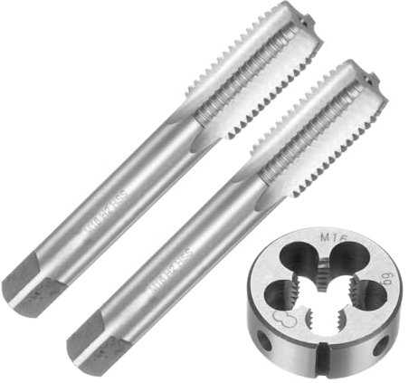 QUARKZMAN 3-teiliges Gewindebohrer- und Schneideisen-Set, metrisches M16 x 2 Gewindebohrer & Rund-Schneideisen, Gewindeschneidwerkzeug Gewindebohrer & Schneideisen-Kit zur Reparatur