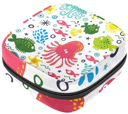 Damenbinden Aufbewahrungsbeutel für Frauen, große Kapazität, Menstruationspad-Tasche, Krake Quallen Algen Menstruationstaschen, Tampons sammeln Halter Geldbörse