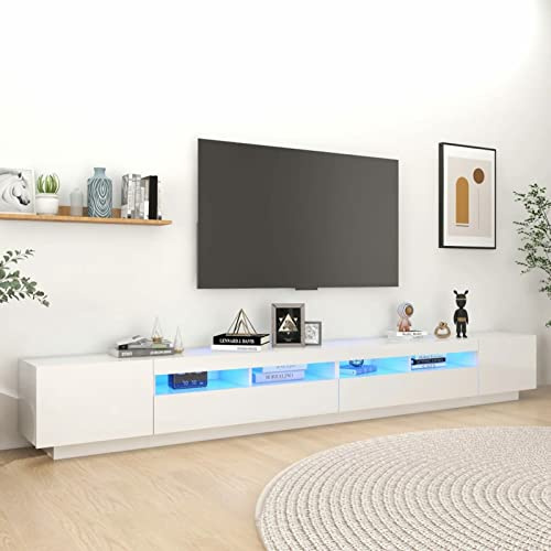 NITCA Modern TV Stand - LED TV Cabinet with Lights, Indoor Furniture, High Gloss White, 300x35x40 cm