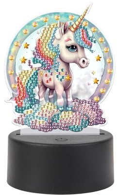 JISHSHAY Licorne Diamond Painting Lampe LED Diamant Painting Lampe de Chevet Peinture Diamant Veilleuse Bricolage Adulte Lumière Broderie LED Puzzle Adulte Veilleuse de Nuit Point de Croix Night Light