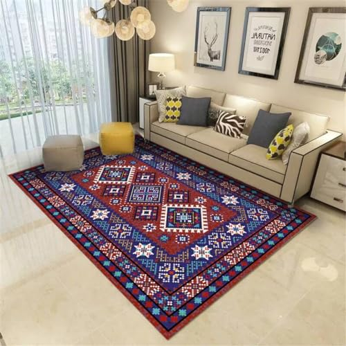 RUGMRZ Flickenteppich Waschbar Kinderteppiche Wohnzimmerteppich Retro-Stil roter Schlafzimmerteppich Kuschelige Teppiche 70X140CM