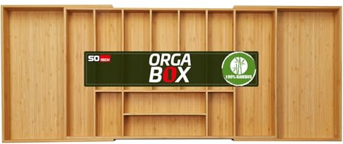 Orga-Box UNIVERSAL Besteckkasten aus Bambus verstellbar | für Schrankbreite 900 - 1200 mm bis 13 Fächer für Schubladentiefe 473 mm (Innenmaß)