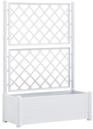 SDWEHO7 Garten Rankgitter, Pflanzkasten mit Spalier, Blumenkasten mit Rankhilfe, Blumenkübel Pflanzkübel Rankkasten Gartenspalier für Terrasse und Balkon, 100x43x142 cm PP Weiß