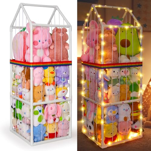 MHJY Soft Storage Stuffed Animals Zoo Storage Cage Large Plush Toys Holder Organiser PVC Cuddly Toy Shelf for Kids Bedroom Nursery Playroom Furniture