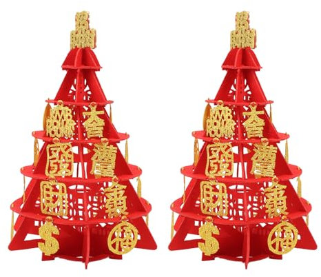 HOHXFYP Feng Shui Geldbaum, 2 Sätze Roter Chinesischer Glücksbaum, Chinesische Neujahrsdekoration Aus Vliesstoff für Glück und Reichtum, Glücksbaum für Zuhause und Büro