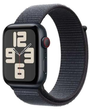 Apple Watch SE (2. Generation) GPS + Cellular 44 mm Smartwatch mit Aluminiumgehäuse in Mitternacht und Sport Loop in Tinte (One Size). Fitness und Schlaftracker, Unfallerkennung, CO₂ neutral