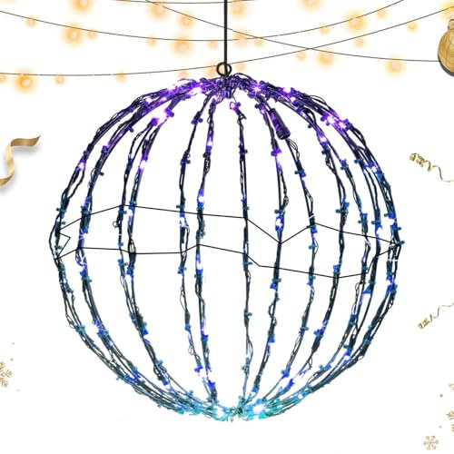 Huasean Christmas Lights Ball Light Up Christmas Hanging Sphere Ball Hanging LED Light Ball Foldable Metal Frame Large Ball Lights Hanging Ornament for Christmas