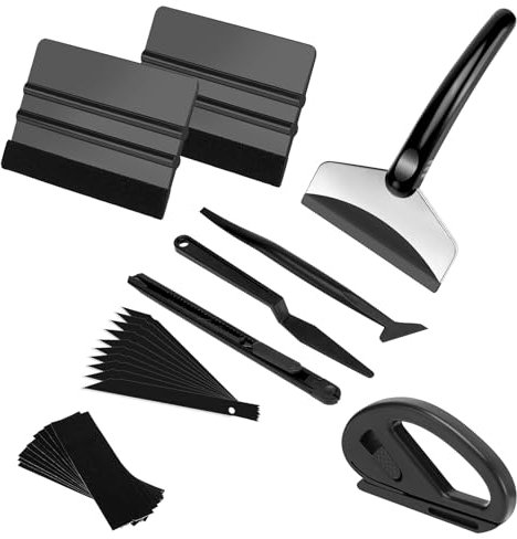 Pavlleen Juego de 27 herramientas de vinilo para coche, rasqueta para láminas, rasqueta de fieltro, cortador de láminas seguro, micro rasqueta de silicona, extractor de ducha pequeño, cúter, fieltro