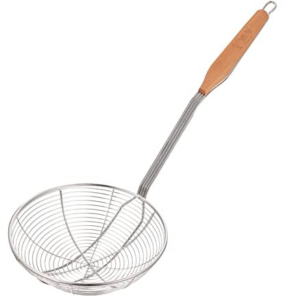 PHENOFICE Edelstahl Küchensieb Mit Langem Holzgriff Rostfrei Hitzebeständig Feinmaschiges Metallsiebrondell Zum Abgießen Und Frittieren Für Langlebige Küchenanwendung