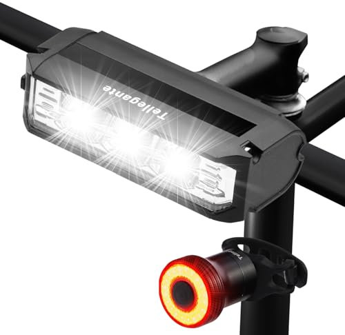 Super Bright 3 Powerful LED Bike Lights, 180° Ultra-Wide Lighting Bicycle Lights, USB Rechargeable Bike Lights Front and Back, Smart Brake Bike Taillight, IPX6 Waterproof Aluminum for Road Mountain