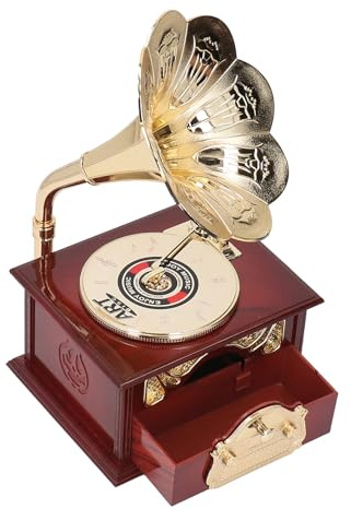 TIKATARER Grammofono Carillon, Grammofono in Ottone Manichino Fonografo Vintage Squisito Orologio Meccanico Carillon retrò Figurine Mini Grammofono per la Casa Tavolo Decorazioni Scrivania